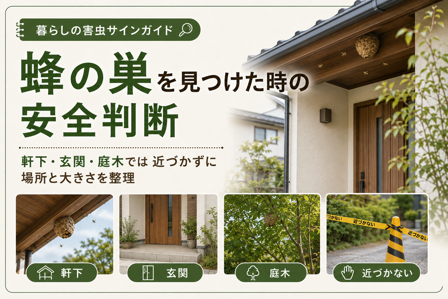 軒下・玄関・庭木で蜂の巣を見つけた時の安全判断