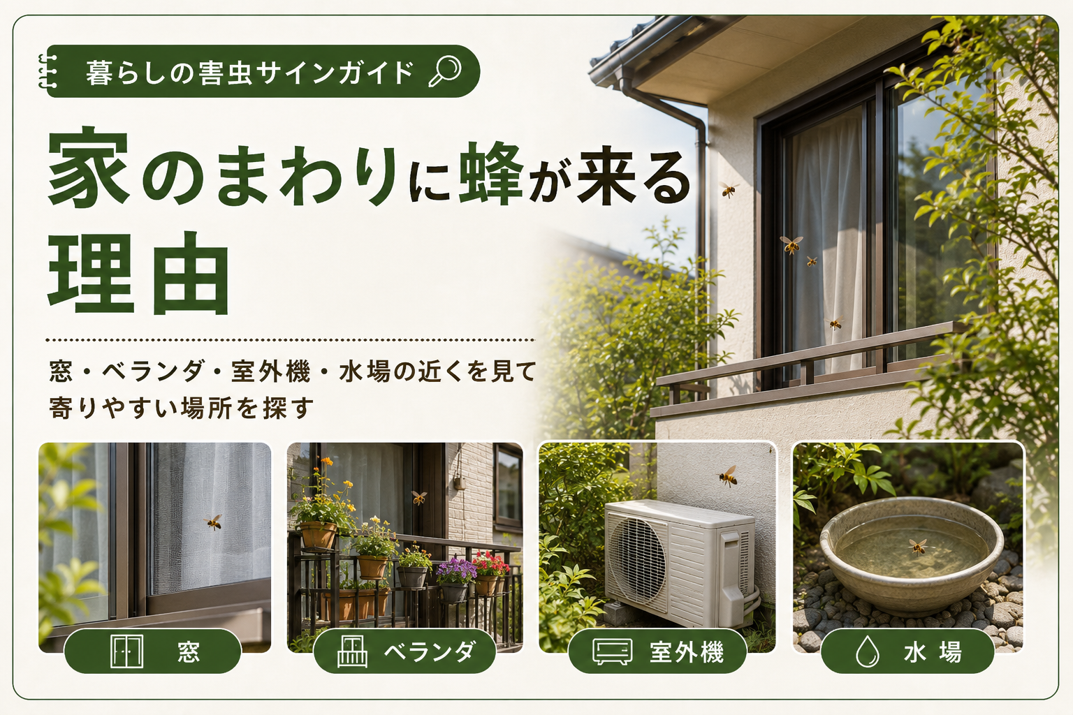 蜂 室外機 来るの安全確認イメージ