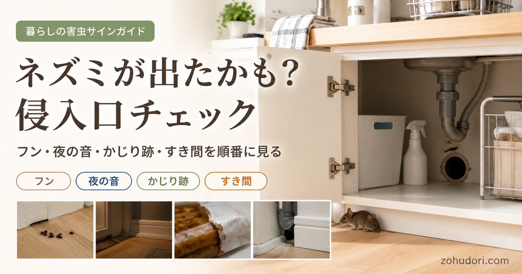 ネズミが出たかもしれない時の侵入口チェック｜フン・夜の音・かじり跡・すき間
